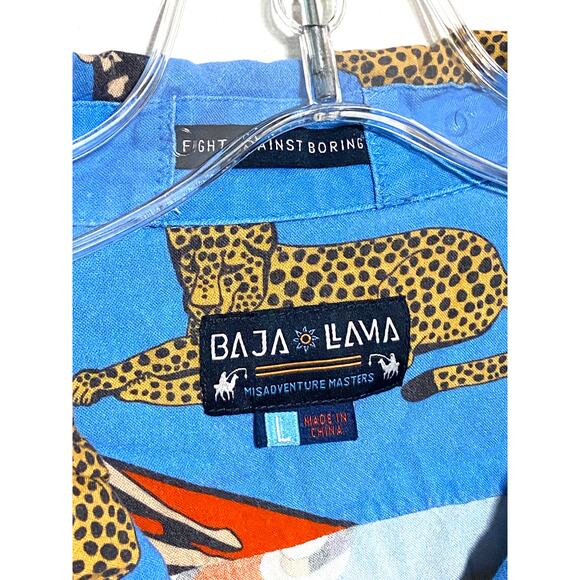 Baja Llama Purrfect Woman Leopard Blue Nighthawk Button Shirt Mens L Viscose - Picture 4 of 10